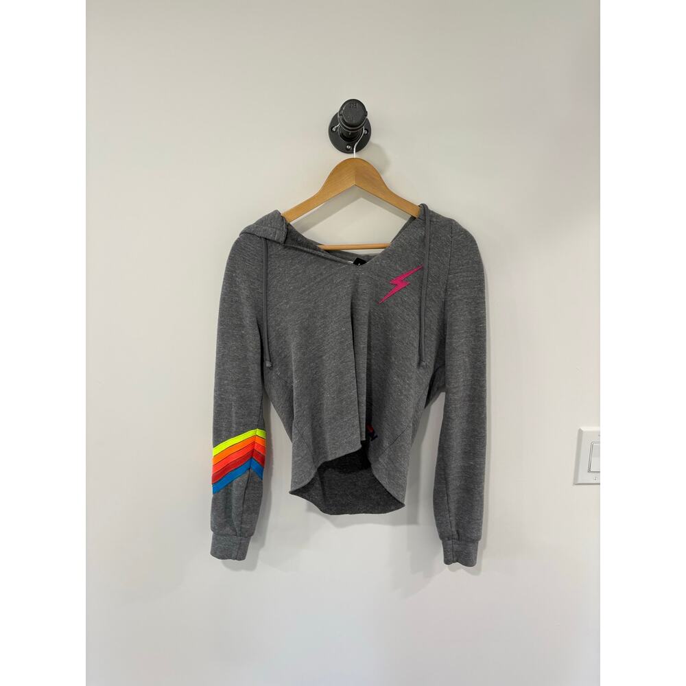Aviator Nation Cropped Bolt Stitch Five Stripe Neon Hoodies Size S